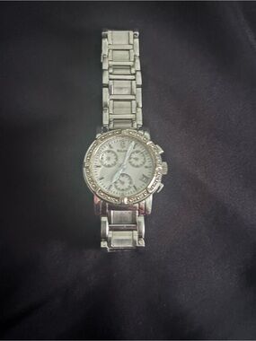 Bulova Silver Chronograph Watch with Crystal Bezel